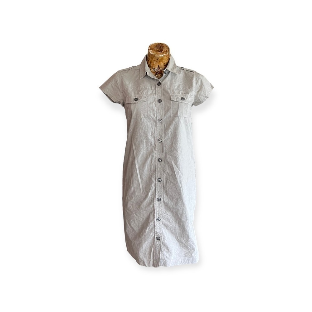 On the Couch dress button front Medium short sleeve beige